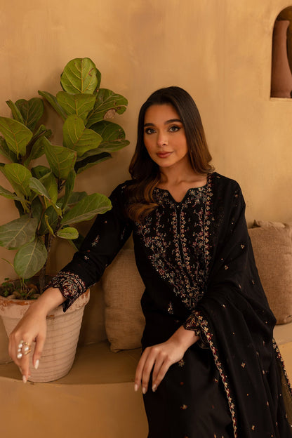 Black Wine - 3Pc Embroidered Dress