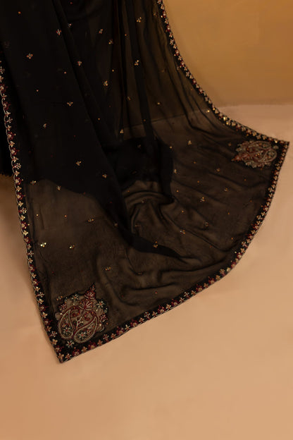 Black Wine - 3Pc Embroidered Dress