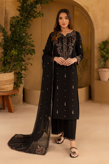Black Wine - 3Pc Embroidered Dress