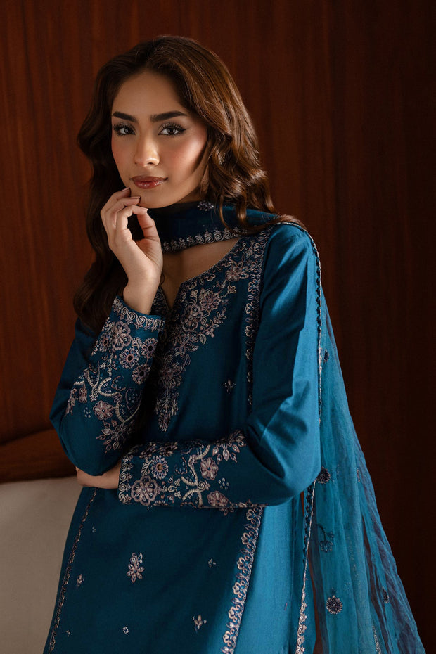 Blue Twinke - 3Pc Embroidered Dress