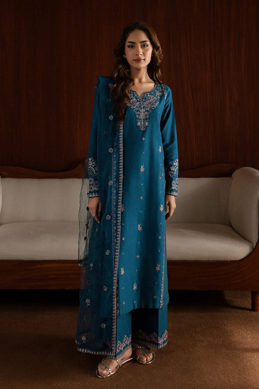 Blue Twinke - 3Pc Embroidered Dress