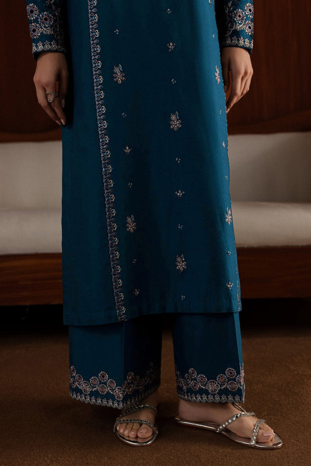 Blue Twinke - 3Pc Embroidered Dress
