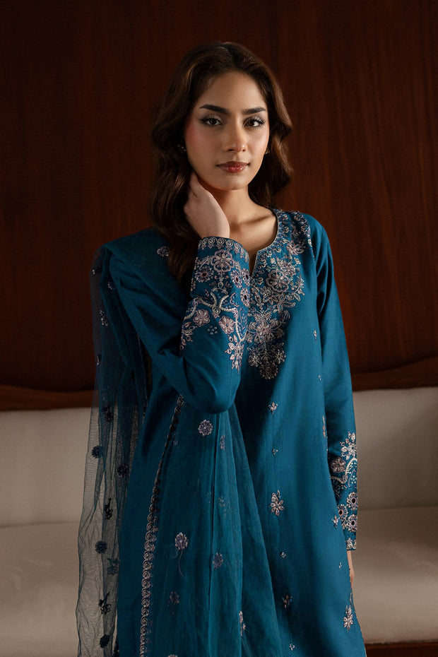 Blue Twinke - 3Pc Embroidered Dress