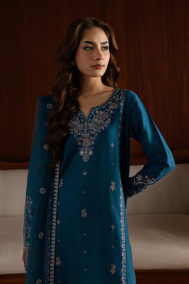 Blue Twinke - 3Pc Embroidered Dress