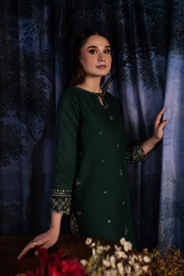 Olive - 2Pc Embroidered Dress