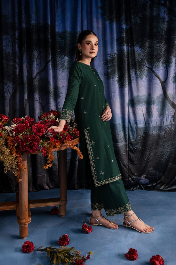 Olive - 2Pc Embroidered Dress