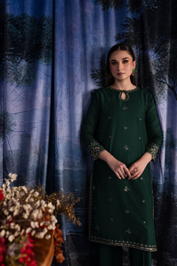 Olive - 2Pc Embroidered Dress